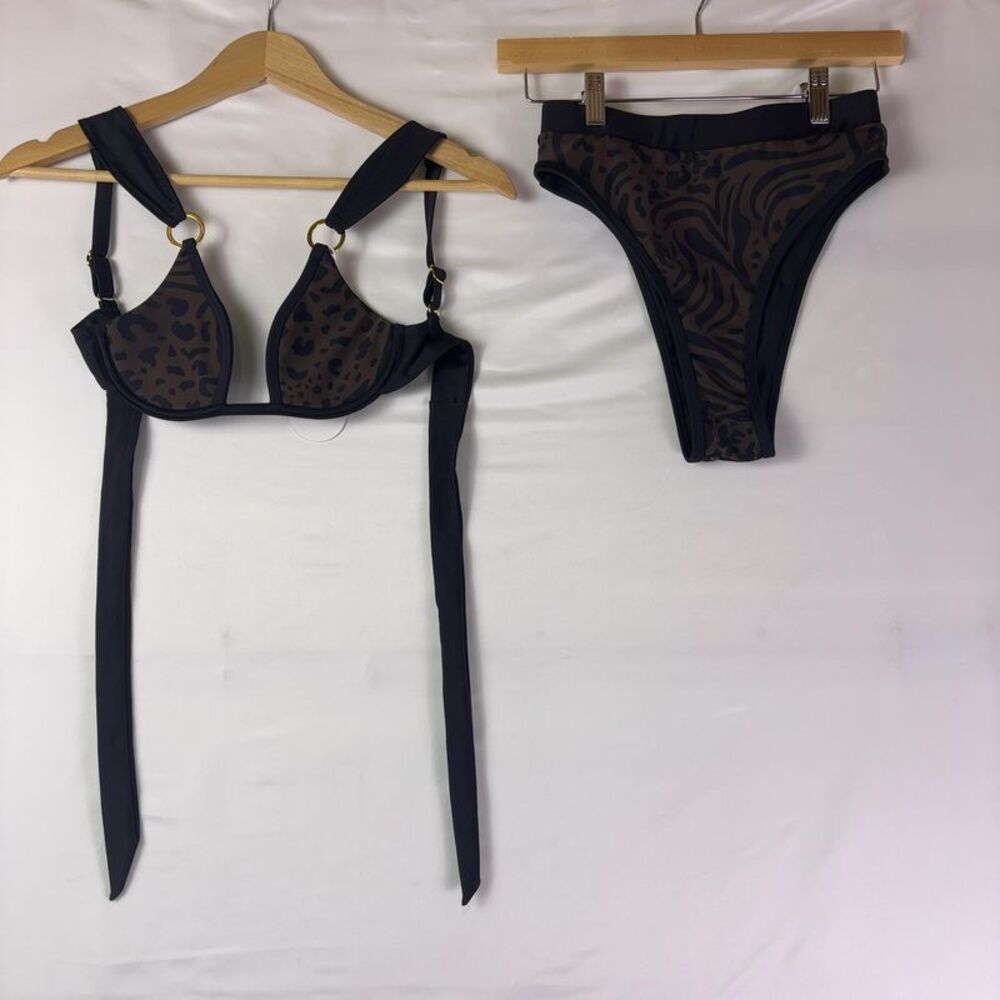 93 Play Street Black and Brown Leopard Print Bikini Set